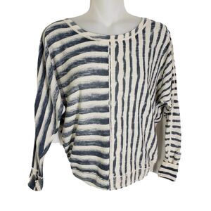 DKNY Jeans Petites Womens Size PS Top 100% Cotton Striped Blue Beige Dolman